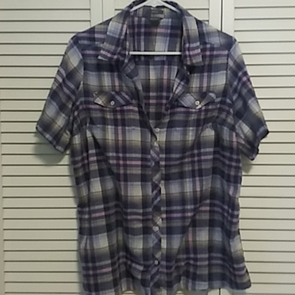 Eddie Bauer Blue & Purple Plaid Button Down